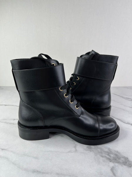 LOUIS VUITTON Black Calfskin Wonderland Flat Ranger Boots Size 36.5
