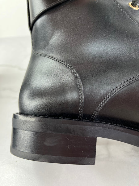 LOUIS VUITTON Black Calfskin Wonderland Flat Ranger Boots Size 36.5