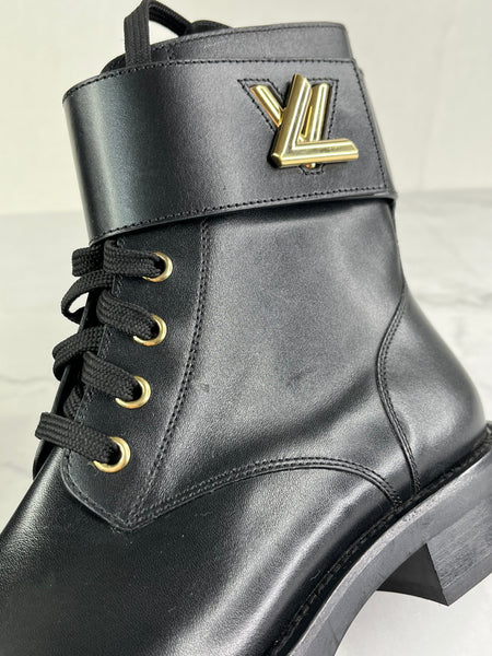 LOUIS VUITTON Black Calfskin Wonderland Flat Ranger Boots Size 36.5