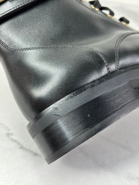 LOUIS VUITTON Black Calfskin Wonderland Flat Ranger Boots Size 36.5