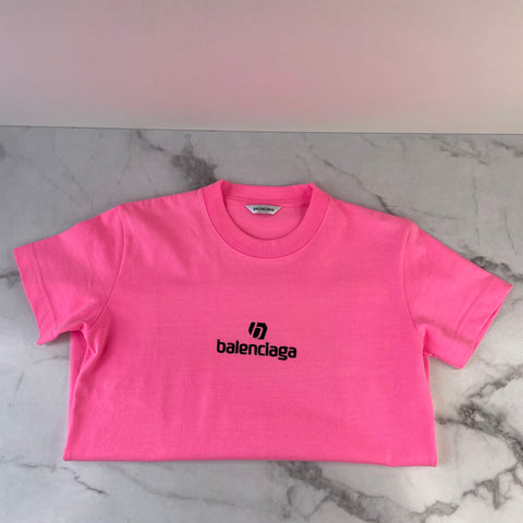 Balenciaga Women’s Bubble Gum Pink Logo Cotton T-Shirt Size Small