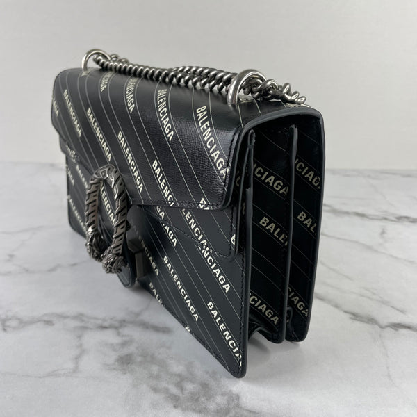 GUCCI X BALENCIAGA Black Calfskin Logo Print Small Dionysus Shoulder Bag