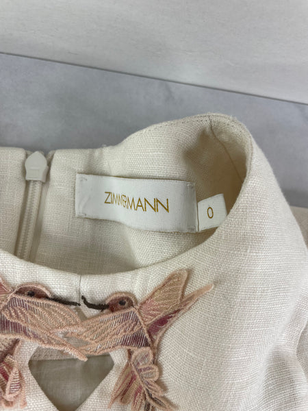 Zimmermann Linen The Dancer Hummingbird Mini Dress in Alabaster Garden Floral Size 0 (XS or US 2/4)