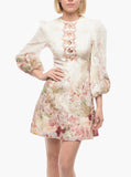 Zimmermann Linen The Dancer Hummingbird Mini Dress in Alabaster Garden Floral Size 0 (XS or US 2/4)