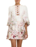 Zimmermann Linen The Dancer Hummingbird Mini Dress in Alabaster Garden Floral Size 0 (XS or US 2/4)