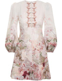Zimmermann Linen The Dancer Hummingbird Mini Dress in Alabaster Garden Floral Size 0 (XS or US 2/4)