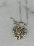 TIFFANY Sterling Silver Filigree Heart Key Pendant Necklace