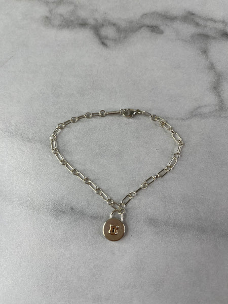 TIFFANY Sterling Silver 18k Rose Gold Round Lock Bracelet
