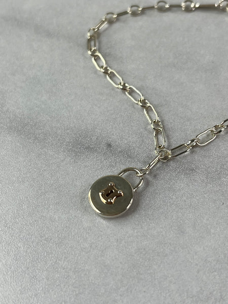 TIFFANY Sterling Silver 18k Rose Gold Round Lock Bracelet