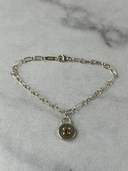 TIFFANY Sterling Silver 18k Rose Gold Round Lock Bracelet