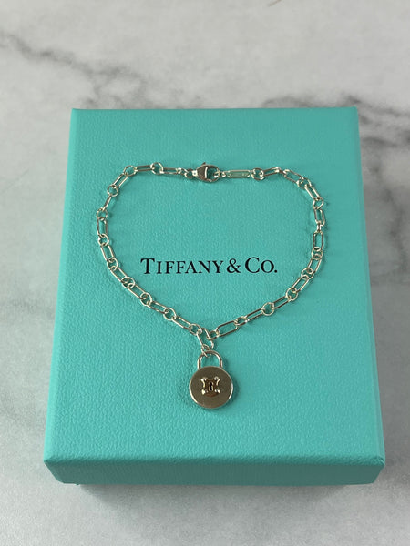 TIFFANY Sterling Silver 18k Rose Gold Round Lock Bracelet