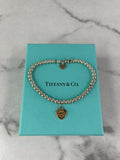 Tiffany Heart Tag Bead Bracelet in Sterling Silver and Rose Gold 4 mm