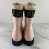 FENDI Pink Zucca FF Logo Leather Lace-Up Boots Size 39.5