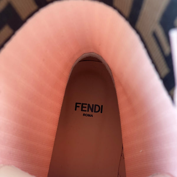 FENDI Pink Zucca FF Logo Leather Lace-Up Boots Size 39.5