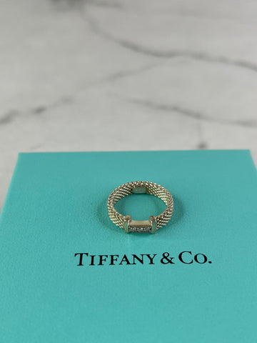 Tiffany Sterling Silver Diamond Narrow Somerset Ring Size 4