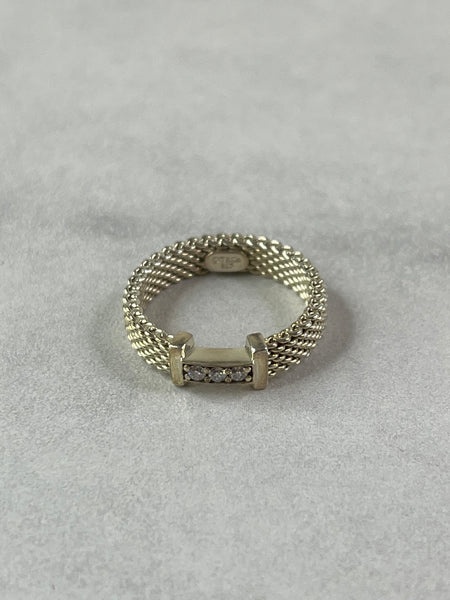 Tiffany Sterling Silver Diamond Narrow Somerset Ring Size 4