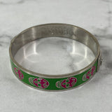 Alexander McQueen Green/Pink Enamel Skull Bangle Bracelet