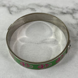 Alexander McQueen Green/Pink Enamel Skull Bangle Bracelet