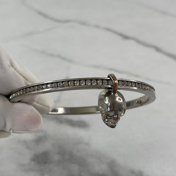 Alexander McQueen Silver Tone Crystal Bangle Skull Bracelet