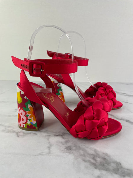 CHRISTIAN LOUBOUTIN Brio 85 satin floral heeled sandals Size 35