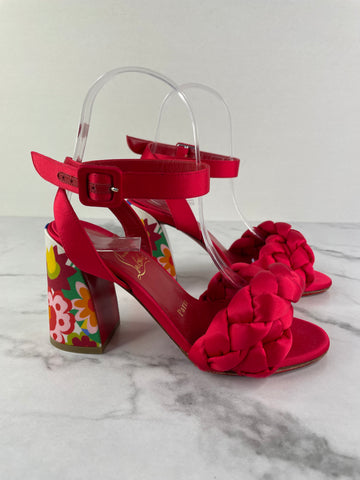 CHRISTIAN LOUBOUTIN Brio 85 satin floral heeled sandals Size 35