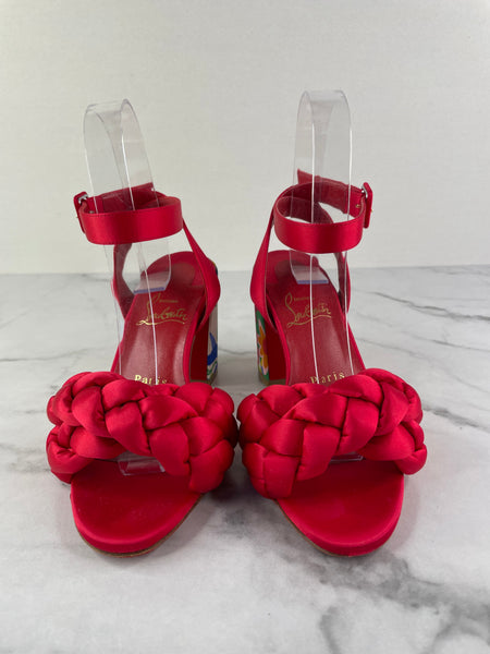 CHRISTIAN LOUBOUTIN Brio 85 satin floral heeled sandals Size 35