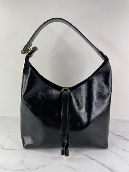 Chloé Black Shiny Calfskin Marcie Small Leather Hobo Shoulder Bag