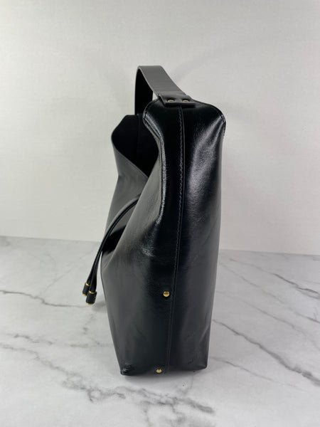 Chloé Black Shiny Calfskin Marcie Small Leather Hobo Shoulder Bag