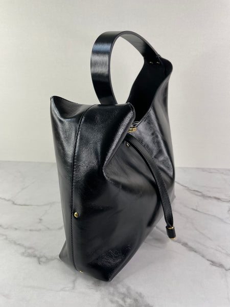 Chloé Black Shiny Calfskin Marcie Small Leather Hobo Shoulder Bag