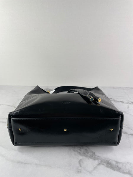 Chloé Black Shiny Calfskin Marcie Small Leather Hobo Shoulder Bag