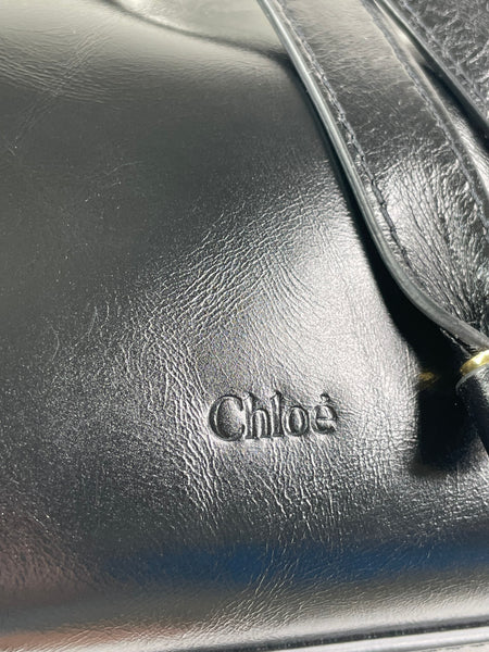 Chloé Black Shiny Calfskin Marcie Small Leather Hobo Shoulder Bag
