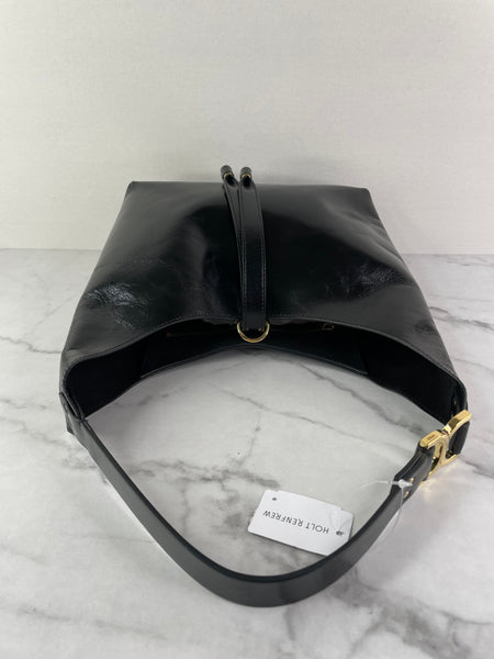 Chloé Black Shiny Calfskin Marcie Small Leather Hobo Shoulder Bag