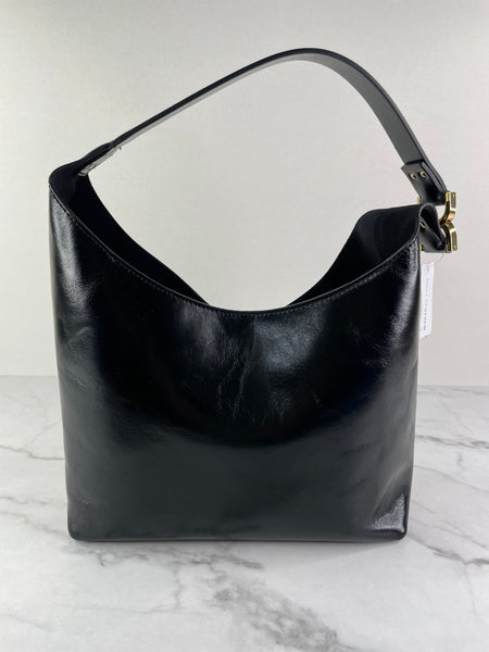 Chloé Black Shiny Calfskin Marcie Small Leather Hobo Shoulder Bag