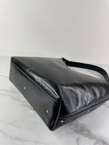 Chloé Black Shiny Calfskin Marcie Small Leather Hobo Shoulder Bag