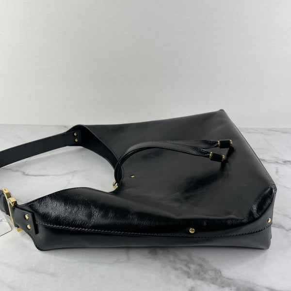 Chloé Black Shiny Calfskin Marcie Small Leather Hobo Shoulder Bag