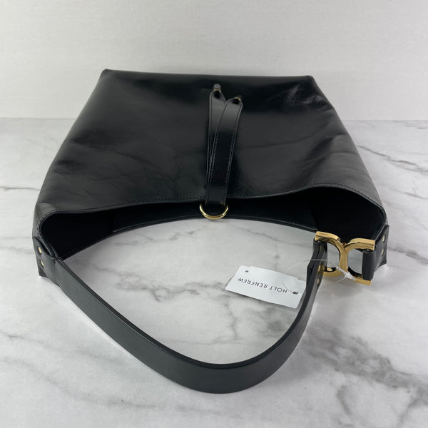 Chloé Black Shiny Calfskin Marcie Small Leather Hobo Shoulder Bag