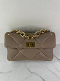Valentino Clay (Taupe) Nappa Patchwork Roman Stud Shoulder/Crossbody Bag
