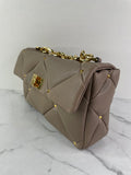 Valentino Clay (Taupe) Nappa Patchwork Roman Stud Shoulder/Crossbody Bag