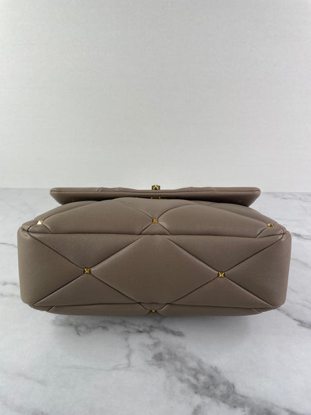 Valentino Clay (Taupe) Nappa Patchwork Roman Stud Shoulder/Crossbody Bag