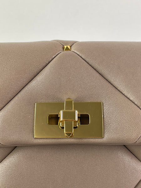 Valentino Clay (Taupe) Nappa Patchwork Roman Stud Shoulder/Crossbody Bag