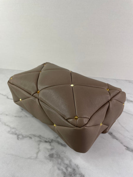 Valentino Clay (Taupe) Nappa Patchwork Roman Stud Shoulder/Crossbody Bag