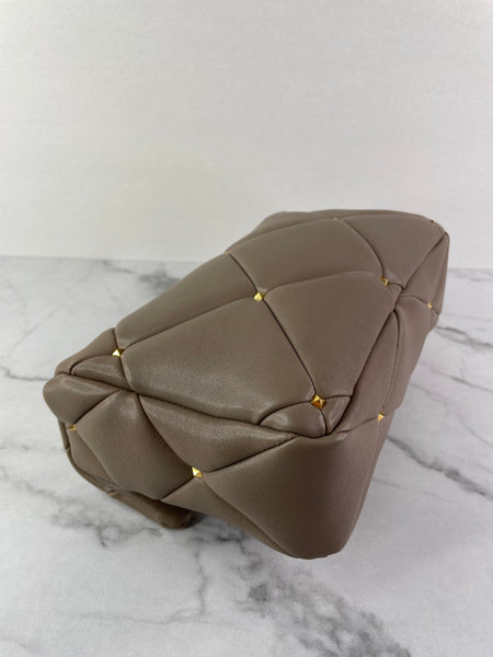 Valentino Clay (Taupe) Nappa Patchwork Roman Stud Shoulder/Crossbody Bag
