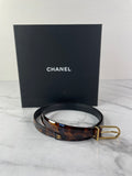 CHANEL CC Brown Leopard Print Patent Leather Skinny Belt Size 75/30