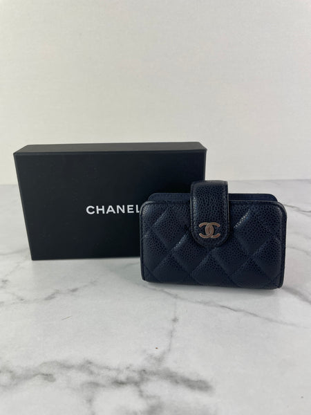CHANEL Dark Navy Caviar Quilted Gusseted Card Holder