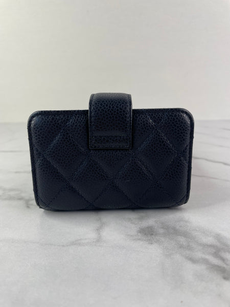CHANEL Dark Navy Caviar Quilted Gusseted Card Holder