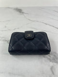 CHANEL Dark Navy Caviar Quilted Gusseted Card Holder
