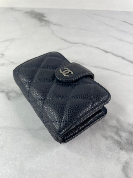 CHANEL Dark Navy Caviar Quilted Gusseted Card Holder