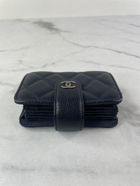 CHANEL Dark Navy Caviar Quilted Gusseted Card Holder