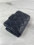 CHANEL Dark Navy Caviar Quilted Gusseted Card Holder