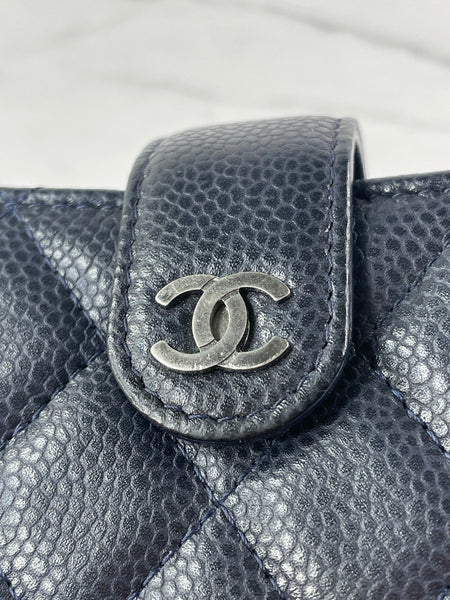 CHANEL Dark Navy Caviar Quilted Gusseted Card Holder
